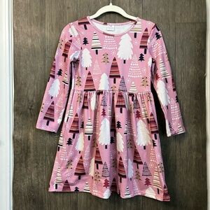 Girls Pink Long Sleeve Tree Print Dress Size 7–8